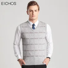 Пуловер Свитера, жилет Для мужчин v-образным вырезом тонкий Одежда в Корейском стиле Для мужчин из жаккардовой шерсти свитер бренд пуловеры без рукавов