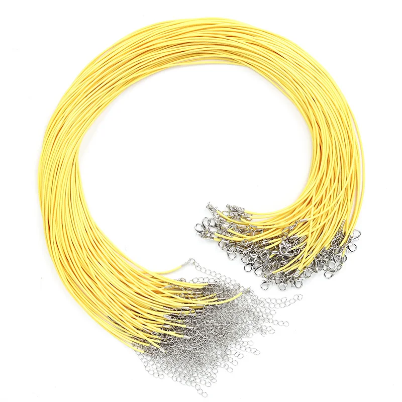

LanLi 50pcs/100pcs 1.5/2.0mm yellow polyester silk Wax Line Necklace Pendant Charms Cord Beads String Lobster Clasp Strap