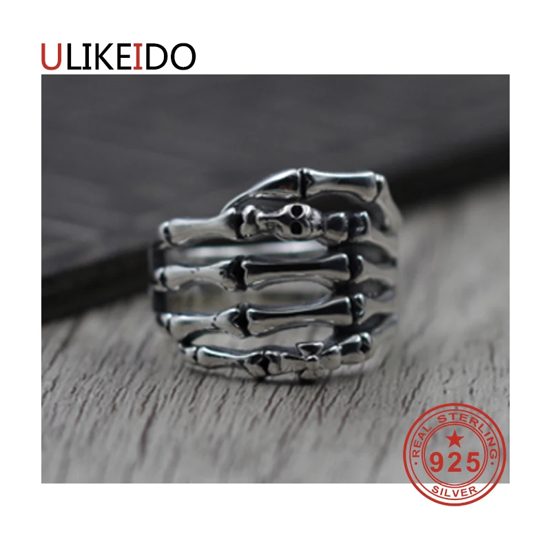 

100% Pure 925 Sterling Silver Jewelry Skeleton Finger Rings Vintage Mens Signet Ring For Women Special Christmas Gift 932