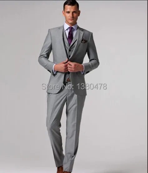 Hommes Revers Fente D'affaires Latérale Pantalon Veste De Boutons Cravate Clair Gris Fit Cran 2016 Conception Marié Homme Gilet Smokings Slim Costume Deux Costumes qtw6UAz