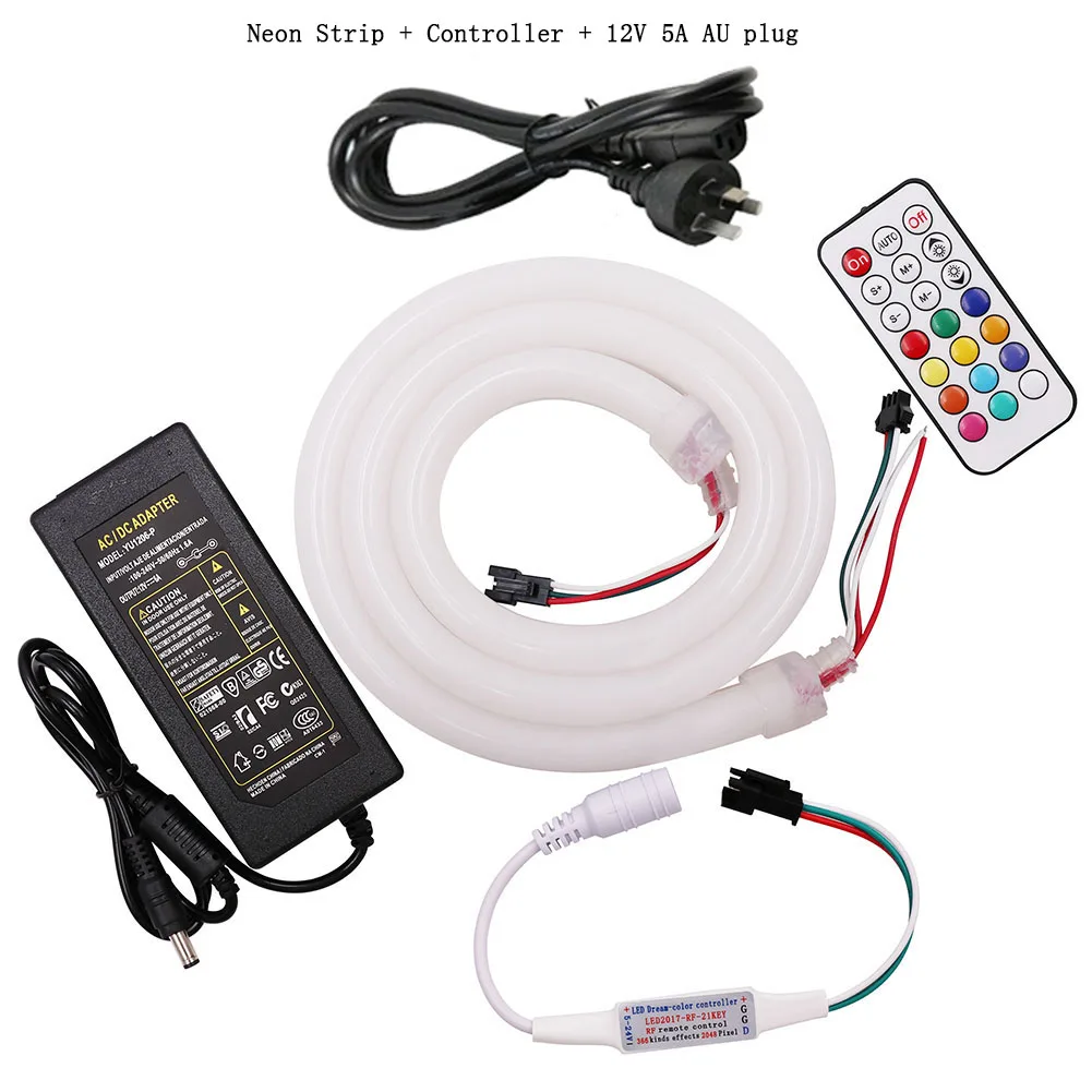 Программируемый прибор приемно-Светодиодные ленты светильник WS2811 WS2812 Водонепроницаемый 5050 RGB светодиодный неоновый Rope ленты лампы 12V 5A Мощность адаптер, 1 м, 2 м, 5 м - Испускаемый цвет: Neon control 5A AU