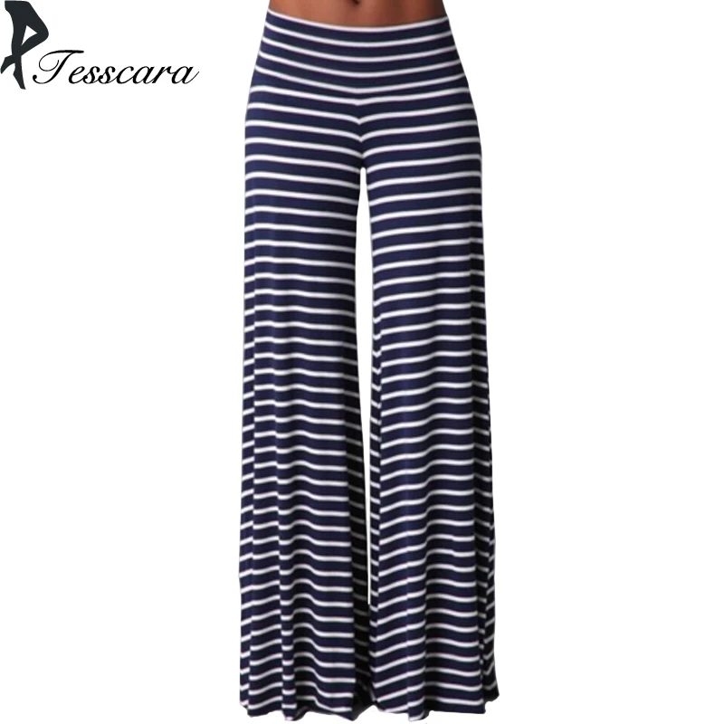 

TESSCARA Brand Women Summer Casual Wide Leg Pants Female Striped Print Beach Out Bottoms Girl Loose Sweat Travel Pants&Capris
