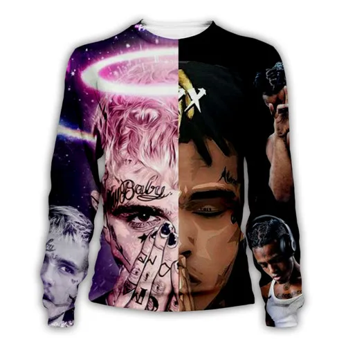 LIL PEEP and XXXTentacion Print 3d Hoodies Sweatshirt Jahseh Dwayne Hip Hop hot singer zipper hoodie Men/women casual pullover - Цвет: sweatshirt