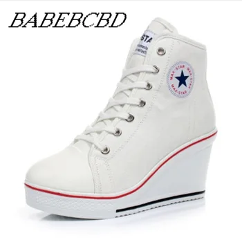 

Star Women Shoes Platform 2019 Hidden Wedge Boots Shoes For Women High Heel Top Canvas Shoes Casual Shoes Ladies All Size 35-43