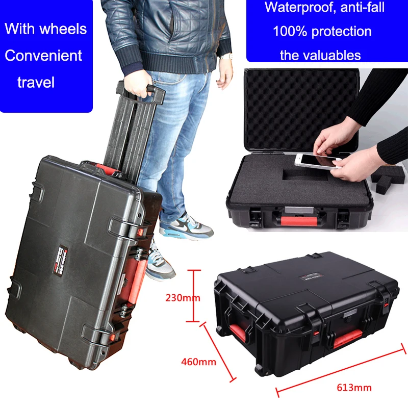 waterproof trolley case anti fall toolbox Instrument case security equipment camera with pre cut