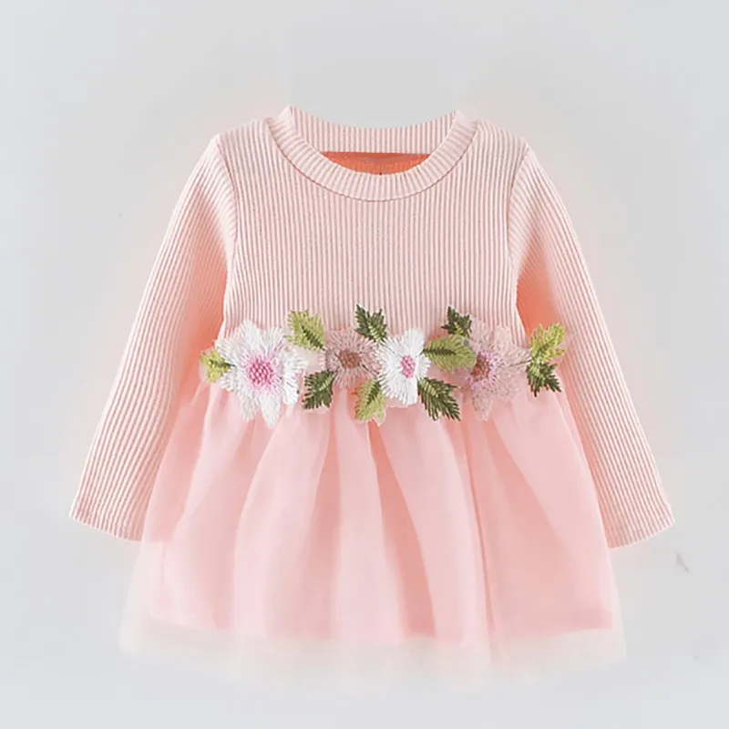 

Autumn Sweet Flower Princess Dresses Baby Girls Floral Pattern Long Sleeve Patchwork Mesh Dress Kids Toddler Pageant Dress