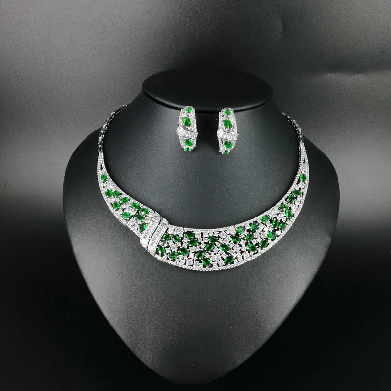 

NEW FASHION romantic AAA green red zircon necklace earring wedding bride banquet formal dress popular jewelry set free shipping