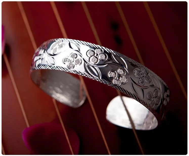 Настоящее серебро 999 пробы браслет для женщин Элегантность Клевер узор тонкий браслет ювелирный браслет