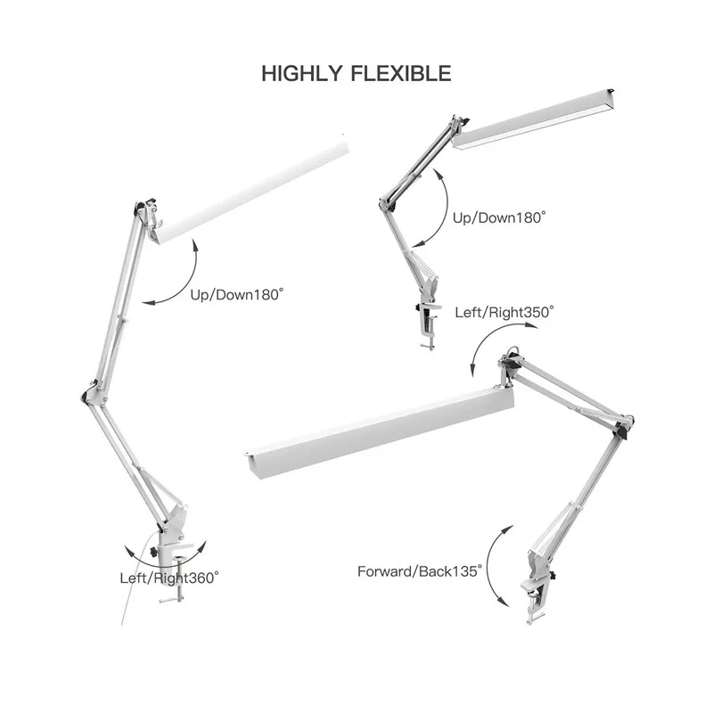 YOUKOYI Office Desk Clamp Lamp 3 Level Dimmer Adjustable Swing Arm Architect LED Table Lamp with US
