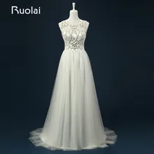 Real Picture 2016 Satin Top Tulle Wedding Dresses Long Scoop A-Line Beaded Deep V-Back Wedding Gown Bridal Vestido Noiva ASAFN34