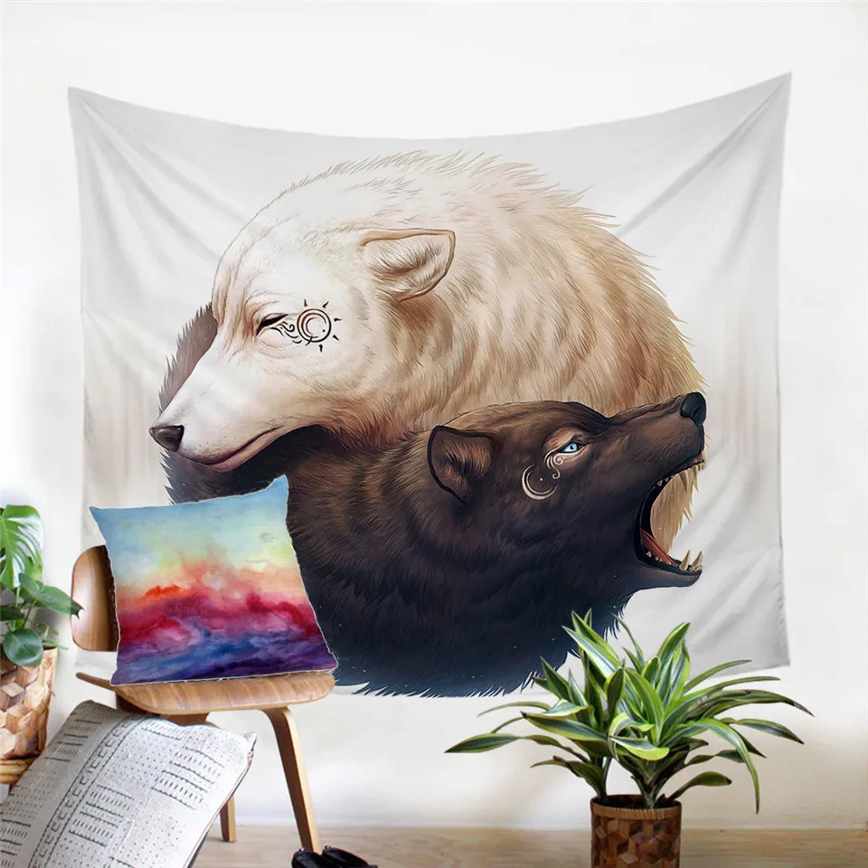 Yin and Yang волки от JoJosArt гобелен черно белая настенная подвесная простыня с