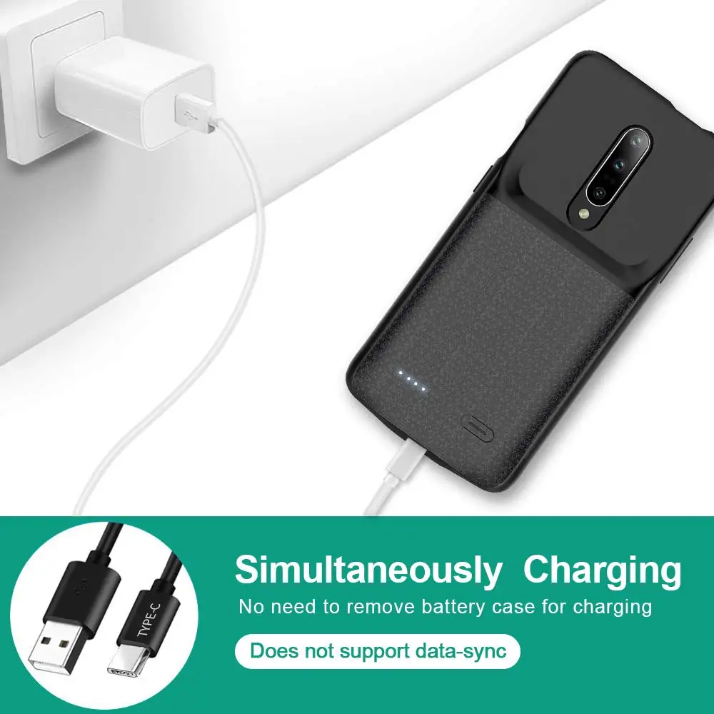 NEWDERY Battery Case for OnePlus 7 Pro, 4700mAh Slim Extended Charger with TPU Raised Bezels, Rechargeable Charging Case image 4