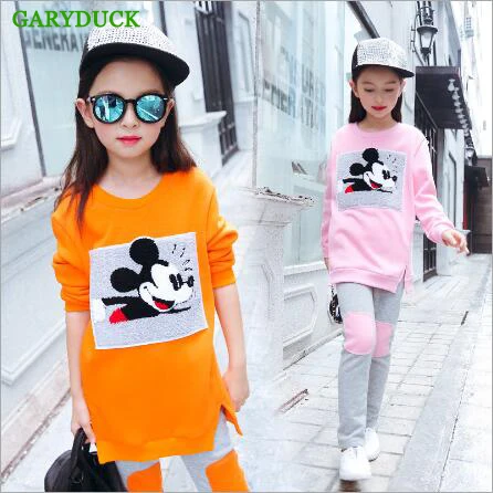 

2017 Spring Autumn Children Clothing Cartoon Girl Tracksuit sets Long Sleeve Shirt + Pants Fashion Sport Suit Girl Clothes Set