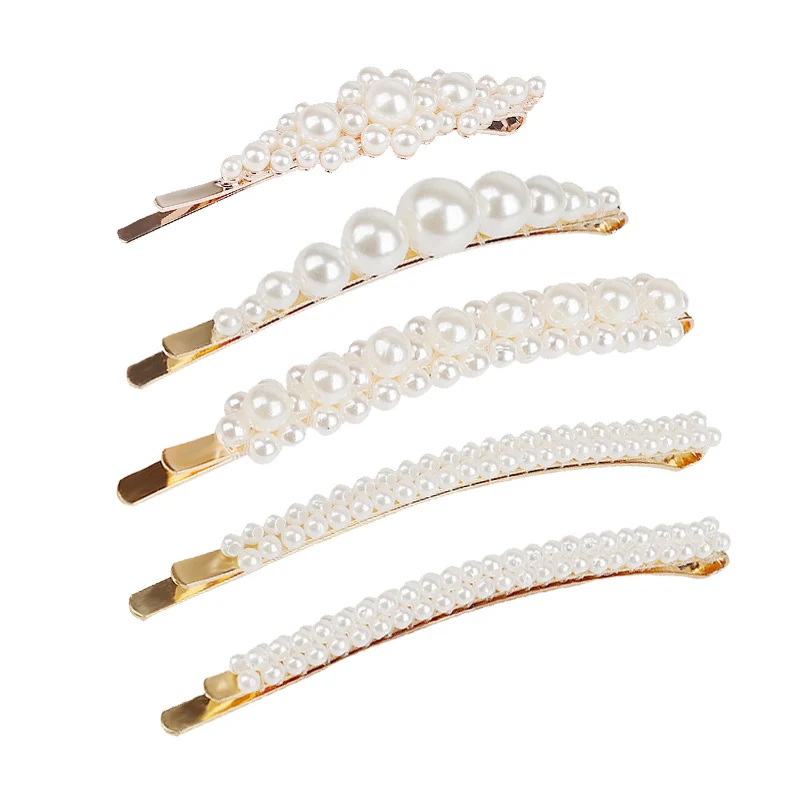 

2Pcs/Pair New Fashion Pearl Hair Clip for Women Elegant Korean INS Design Snap Barrette Stick Hairpin Hair Styling Accessories