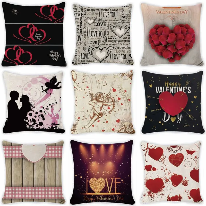 

Valentines day series printed 45X45 linen cushion cover