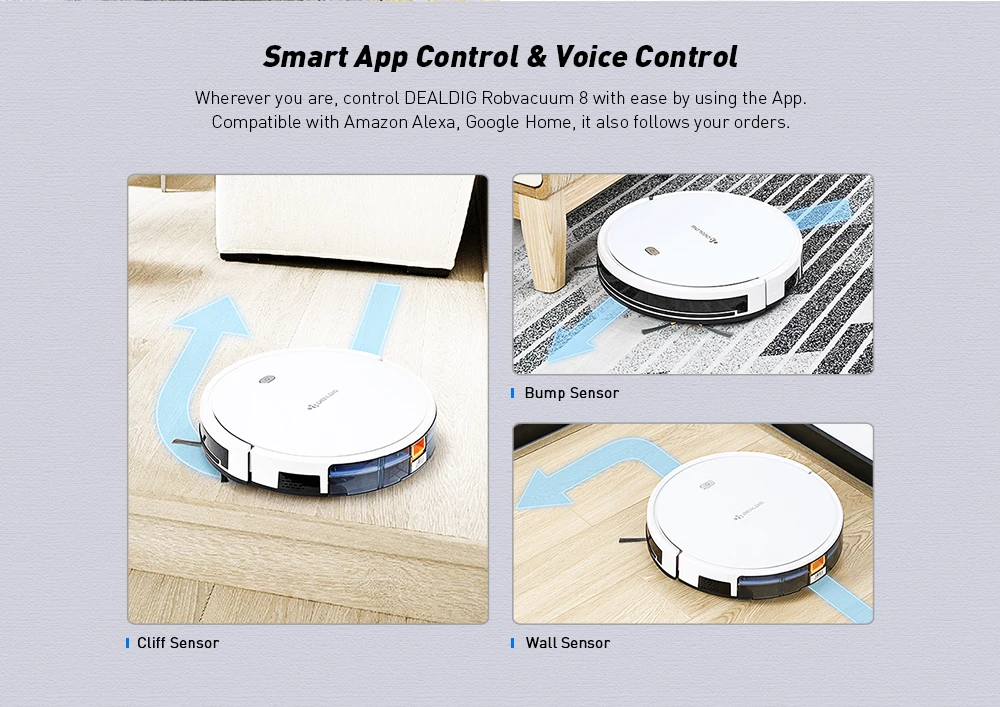 DEALDIG robвакуум 8 робот пылесос с Wi-Fi подключением работает для Alexa гироскоп навигационное приложение дистанционное управление низкий уровень шума