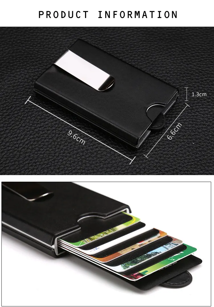 PU кошелек автоматический ремень мужской чехол для кредитных карт металлический кошелек RFID Блокировка визитница для пластиковых карт Алюминий