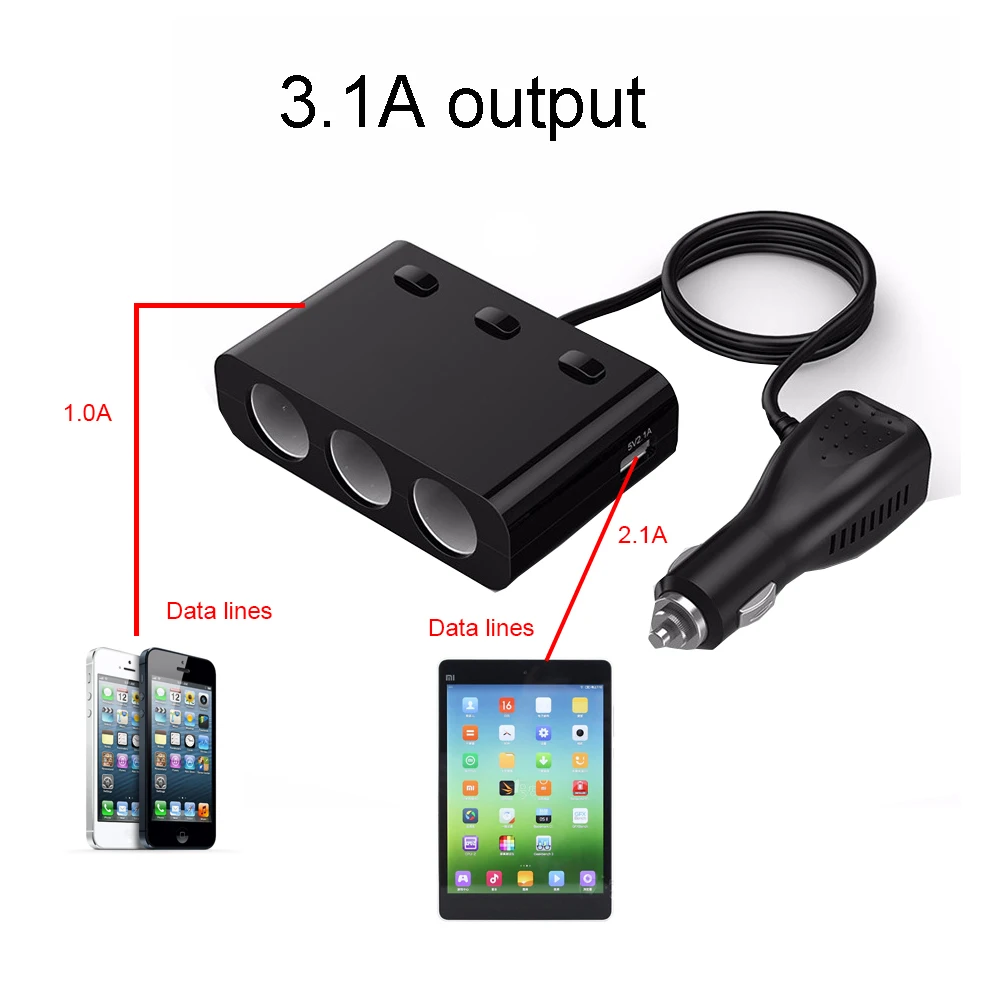 12 V-24 V 5 V/3.1A 3 Way розетка для автомобильного прикуривателя Разветвитель DUAL USB Автомобильное зарядное устройство с монитором напряжения батареи для iPhone gps