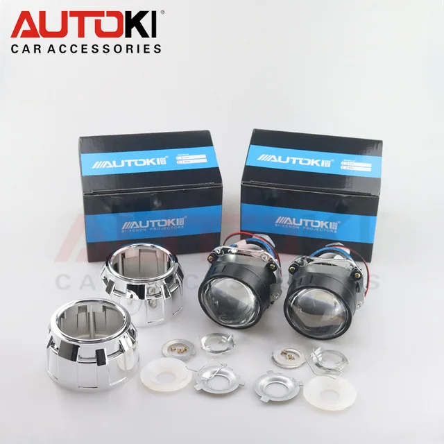 Free Shipping AUTOKI 2.5inch 2pcs H1 Mini HID Bixenon Projector Lens with Shrouds LHD RHD for Auto Headlight H4 H7 9005 9006