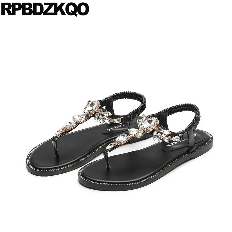 

Black Beach Cheap Rhinestone Crystal Diamond Thong Shoes Sandals Leisure Fashion Bohemia Style Women T Strap Flat 2018 Jewel