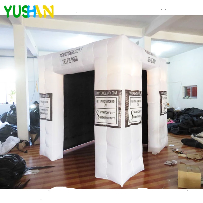 2.5 /2.4m Inflatable Photo booth Tent Free print Custom Logo Inflatable Cube tent with LED lights Photo booth Backdrop for Party