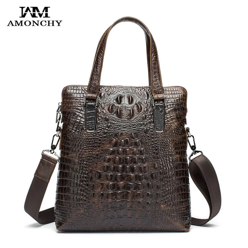 ФОТО Fashion Crocodile Men Handbags Genuine Leather Men Shoulder Bags Vintage Casual Business Bag Tote Alligator Hand Bags Bolsa HM30