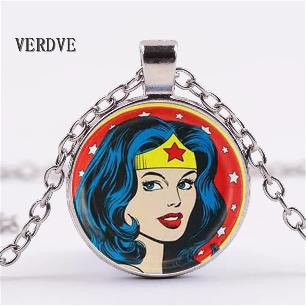 

Wonder Woman Movie Logo Pendant Comic Geek choker Necklace with Marvel Super Heroes Jewelry for women and men gift