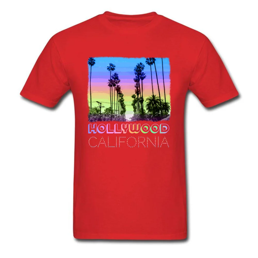 Printing Pure Cotton Tshirts for Men Short Sleeve Printed T Shirt Designer April FOOL DAY O-Neck T Shirt Design Hollywood California Palm Trees Fun Neon Retro Design red