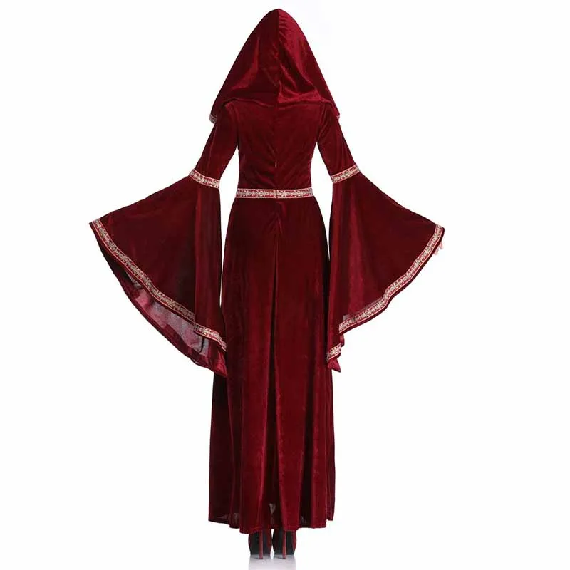Velvet Long Dresses Women Halloween Party Cosplay Fancy Vampire Costume Retro Court Sorcerer Uniform Witch Role Play Games (2)