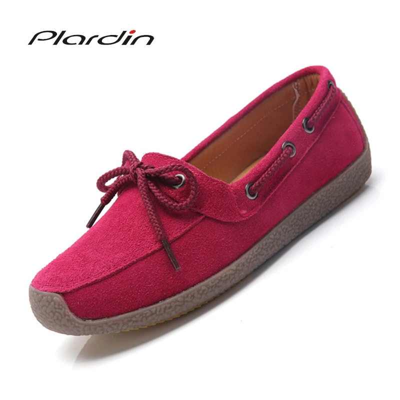 

Plardin New Autumn Women Sneakers Oxford Shoes Casual Flats Shoes Women Leather Suede Boat Shoes Round Toe Flats Moccasins
