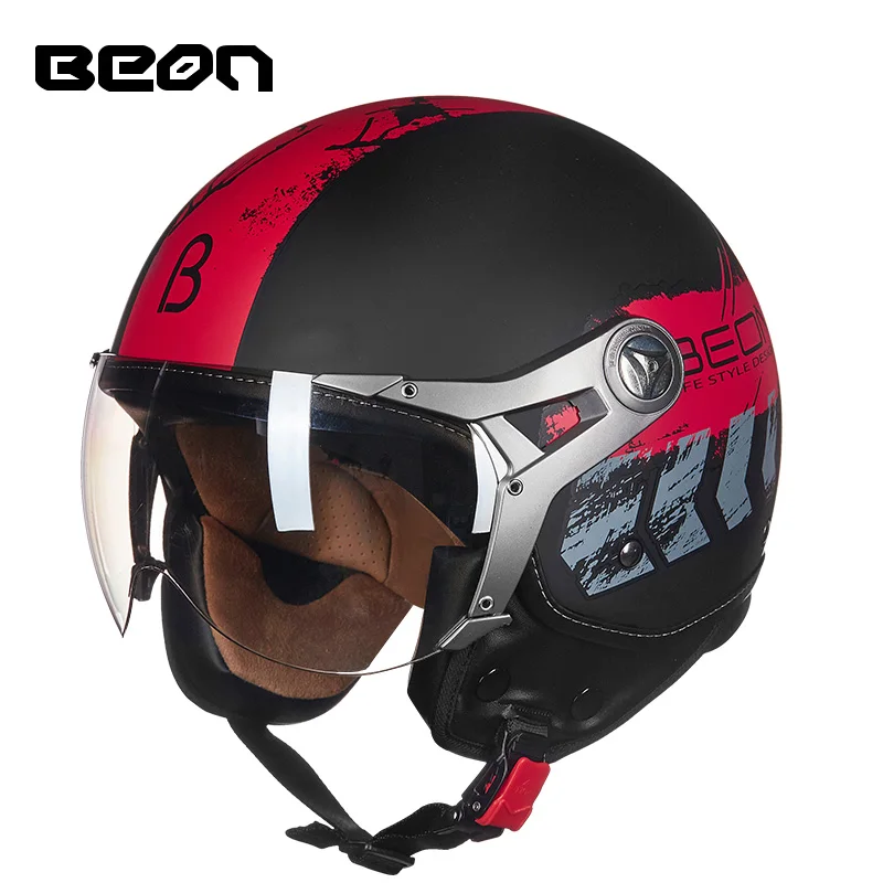 Matt black red Beon мотоцикл ретро Винтаж 3/4 лицо шлемы capacete мотоцикл точка ECE половина шлемы B-110B - Цвет: Matt black red
