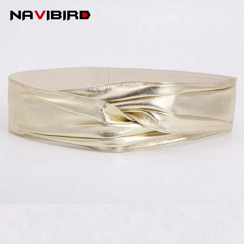 

Gold Wrinkled Sheepskin Corset Belt For Women Coat Double-Sided Dress Fold Waistband Wide Genuine Leather Belt Without Buckle