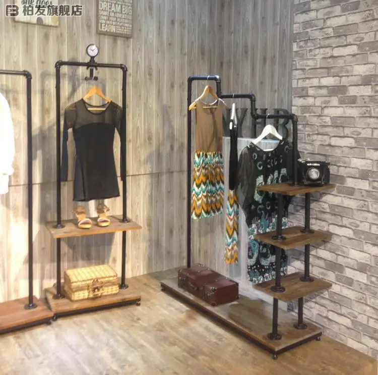 Bo made the Iron vintage clothing rack clothing store shelf display