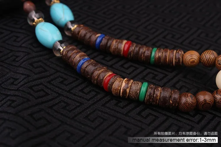 Модное этническое ожерелье с рогом мира, ожерелье из непальского дерева, длинное винтажное ожерелье из сандалового дерева