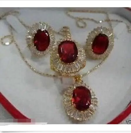 

Wholesale price 16new ^^^^Red Crystal NecklacePendant Earring Ring Jewellery Sets + Free Chain