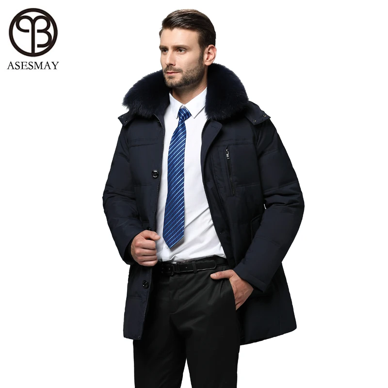Asesmay, Новое поступление, мужской пуховик, зимнее плотное пальто, длинный пуховик, парка с воротником из натурального меха, толстовки с гусиным пером, зимние мужские куртки