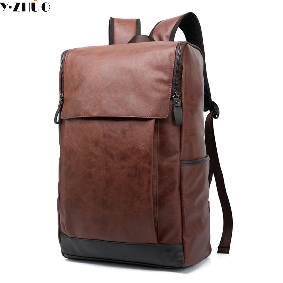 ФОТО leather man backpacks vintage mochila escolar school bags double shoulder duffel bag solid male travel luggage bags