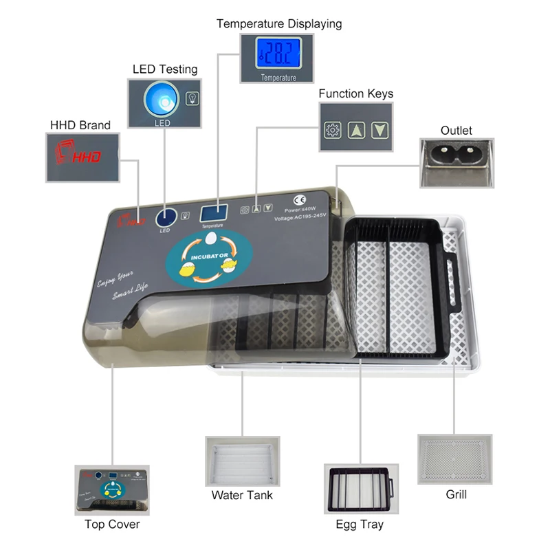 12 яиц инкубатор цифровой контроль температуры Автоматическая курочка, цыпленок утка инкубатор автоматический цифровой птицы люк