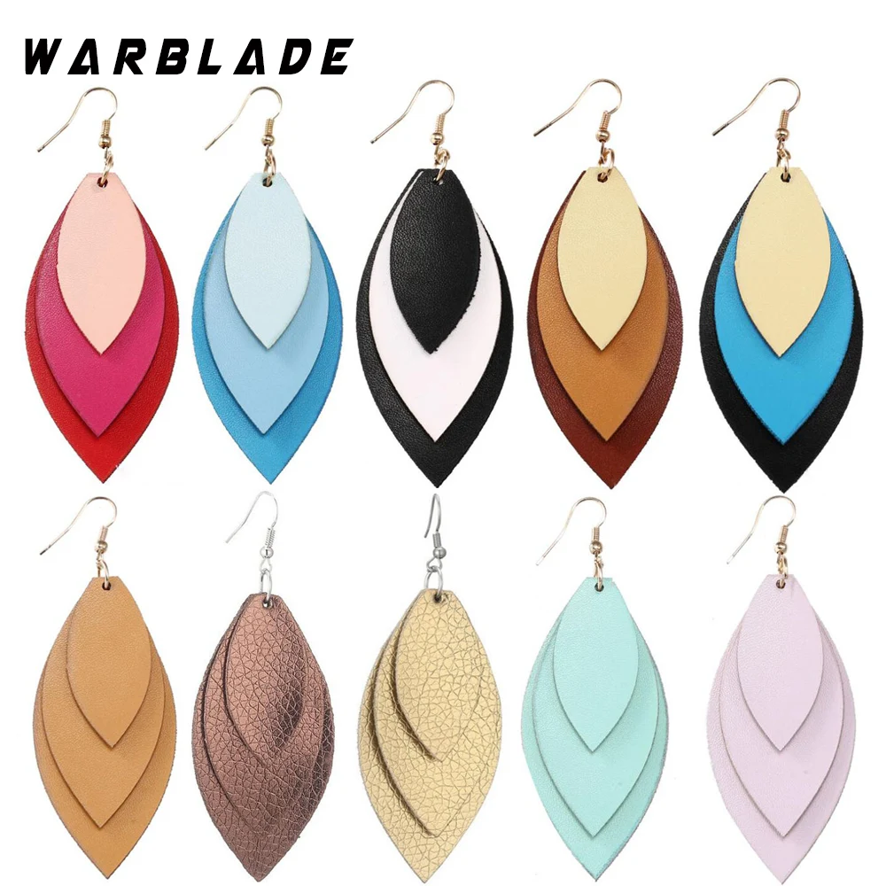 

WBL 2018 New Spring Layered Oval Leather Earrings for Women Trendy Marquise Statement Earrings Fashion Jewelry Wholesale