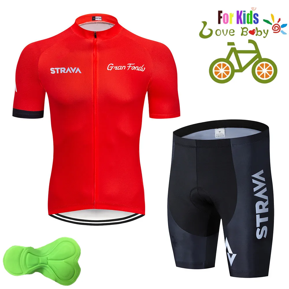 STRAVA team дышащая быстросохнущая детская велосипедная футболка, набор, детский велосипед, одежда для мальчиков и девочек, летняя велосипедная одежда - Цвет: 3