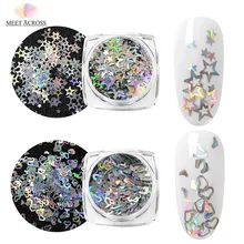 Встречи через голографические лазерные блестки для ногтей Серебристые круглые хлопья в форме сердца блестки Советы 3D DIY украшения для ногтей