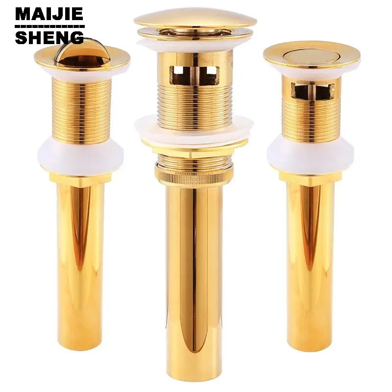 Good Solid Brass Bathroom Lavatory Sink Pop Up Drain With overflow basin sink drain Gold bathroom parts faucet accessories Good Solid Brass Bathroom Lavatory Sink Pop Up Drain With overflow basin sink drain Gold bathroom parts faucet accessories