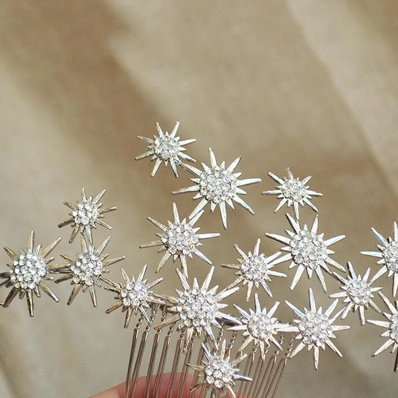 Silver Metal Snowflake Bridal Hair Comb Handmade Wedding Hair Accessories Rhinestone Hair Jewelry Hairband Women Party Headpiece