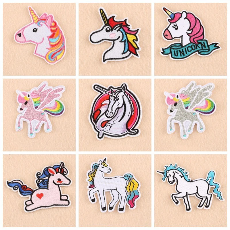 

Pulaqi Cartoon Unicorn Applique Iron On Patches Embroidered Patch For Clothes Decoration Sewing Stickers Garment Accessories H