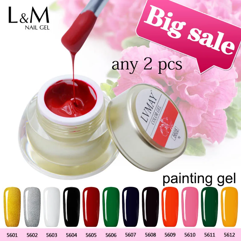 

2 Pcs Lvmay Gel Paint for Nails Soak Off Art Painting Color Acrylic Nail Kit Professional Nail Polish Drawing UV Curing Ink Jars