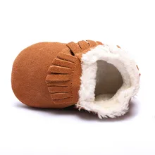 Ezeleven Новое поступление Зима нубук пояса из натуральной кожи кисточки Тип младенческой детская зимняя обувь для маленьких девочек