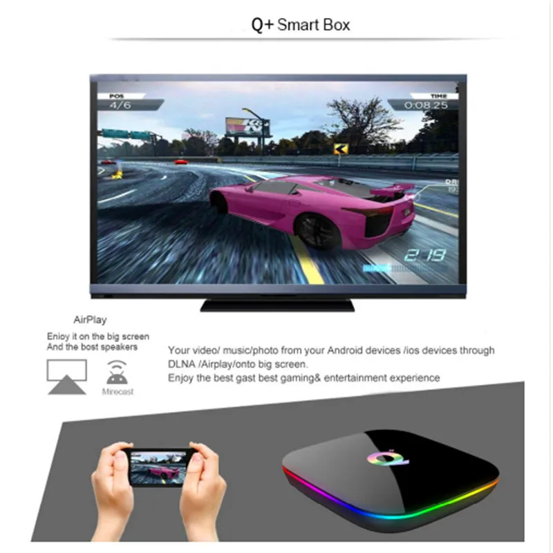 Android 9,0 тв приставка Q Plus коробка 64 гб 4 гб 32 гб смарт тв приставка Allwinner H6 четырехъядерный 6K H.265 2,4 ггц Wifi Youtube тв приставка PK X96