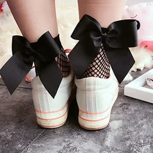 Женские носки черные дышащие с бантиком ажурные носки женские Харадзюку сексуальный носок полые сетки прозрачные сетчатые носки