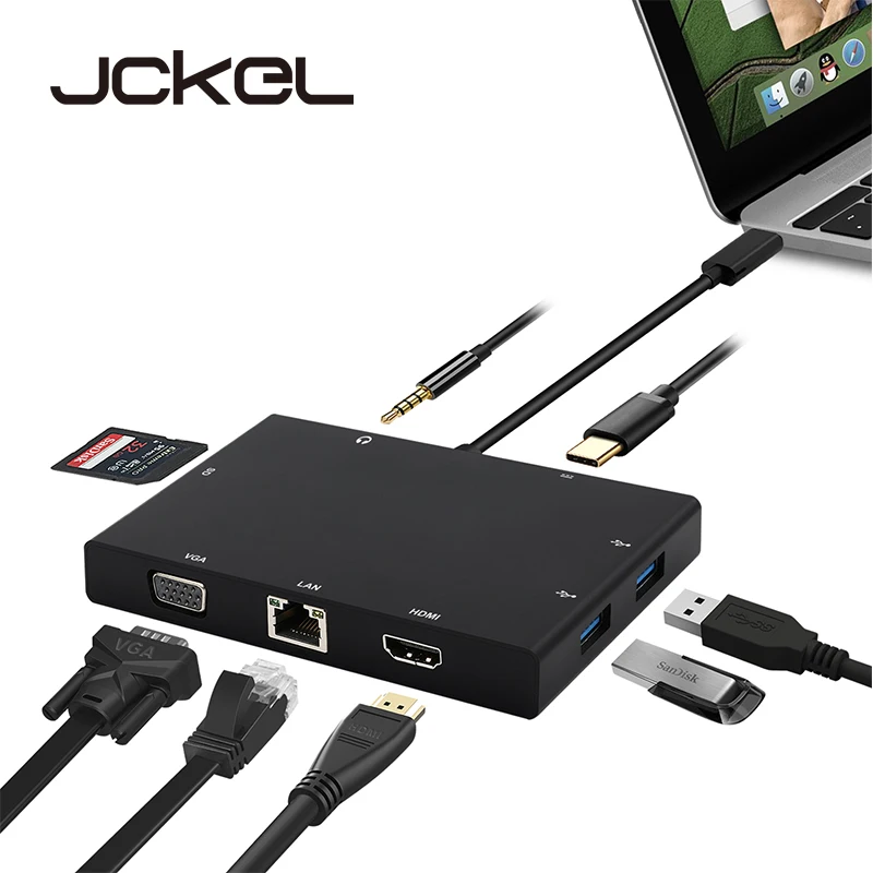 

USB C 3.1 Type C HUB to HDMI VGA RJ45 Gigabit Ethernet Switcher SD Card Reader 3.5mm Audio Type-c PD Charge Adapter For Macbook