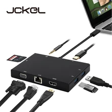 USB C 3.1 Type C HUB to HDMI VGA RJ45 Gigabit Ethernet Switcher SD Card Reader 3.5mm Audio Type-c PD Charge Adapter For Macbook